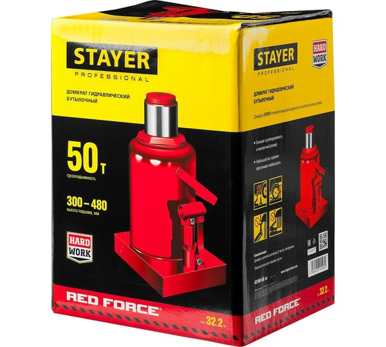 Гидравлический бутылочный домкрат Stayer Red Force, 50т 43160-50_z01