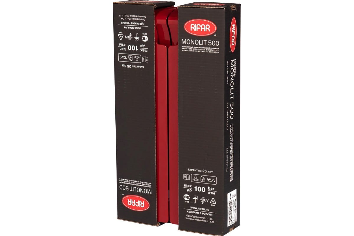 Биметаллический радиатор Rifar Monolit 500-4 Ду 3/4, RAL 3011 БОРДО RM50043/43011
