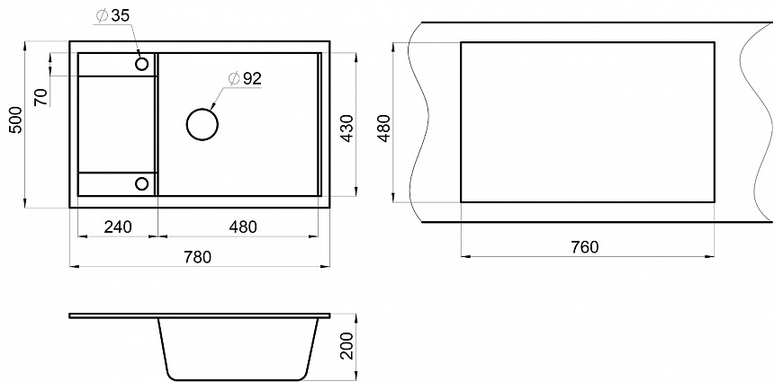 Кухонная мойка Granula GR-7805 78 см графит