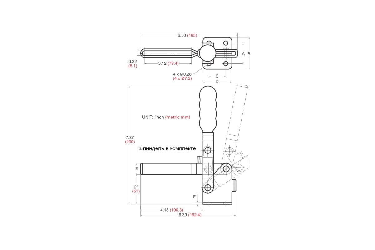 Механический зажим с вертикальной ручкой, усилие 182кг Goodhand GH-12205
