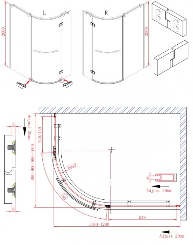 Душевой уголок Cezares BERGAMO-W-RH-1-120/100-ARCO-C-Cr-L-IV 120x100 прозрачный, L