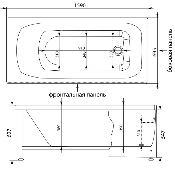 Акриловая ванна Aquanet Roma 160x70