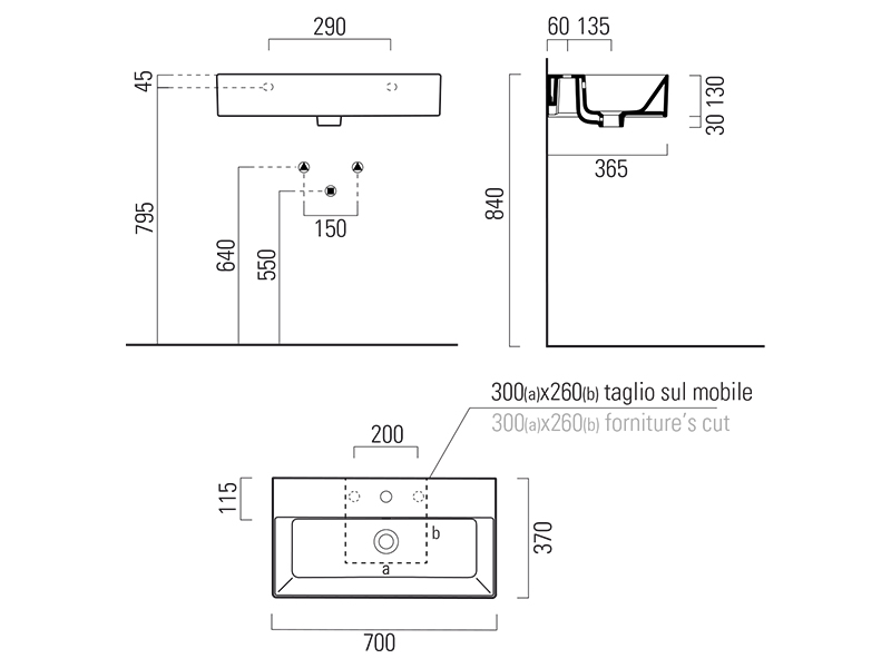 Раковина GSI Kube X 9455111 70 см белый