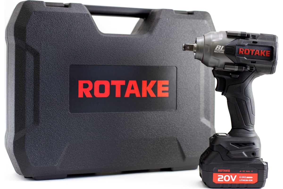 Аккумуляторный ударный гайковерт Rotake 1/2", 1080 нм, 20 В, АКБ 4 Ач 2 шт., в кейсе RC-8803