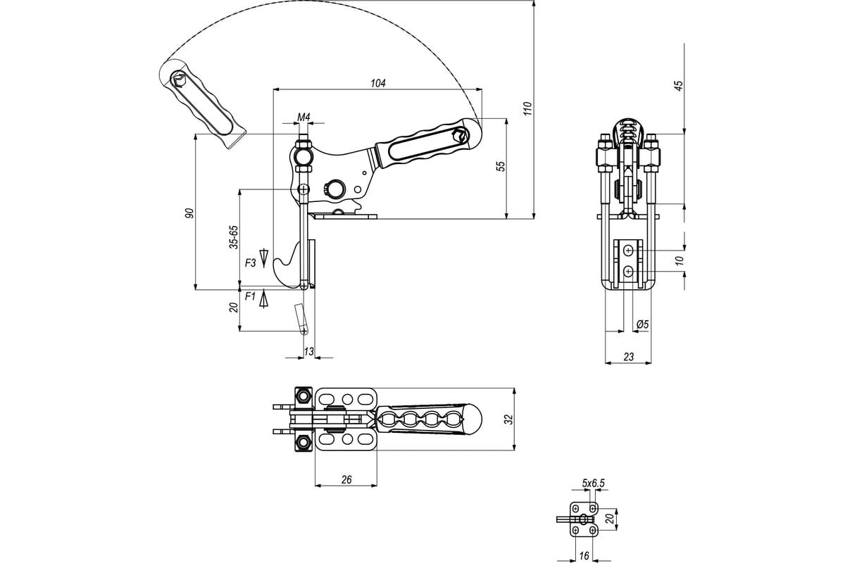 Защелка KUKAMET натяжная регулируемая вертикальная B351-1