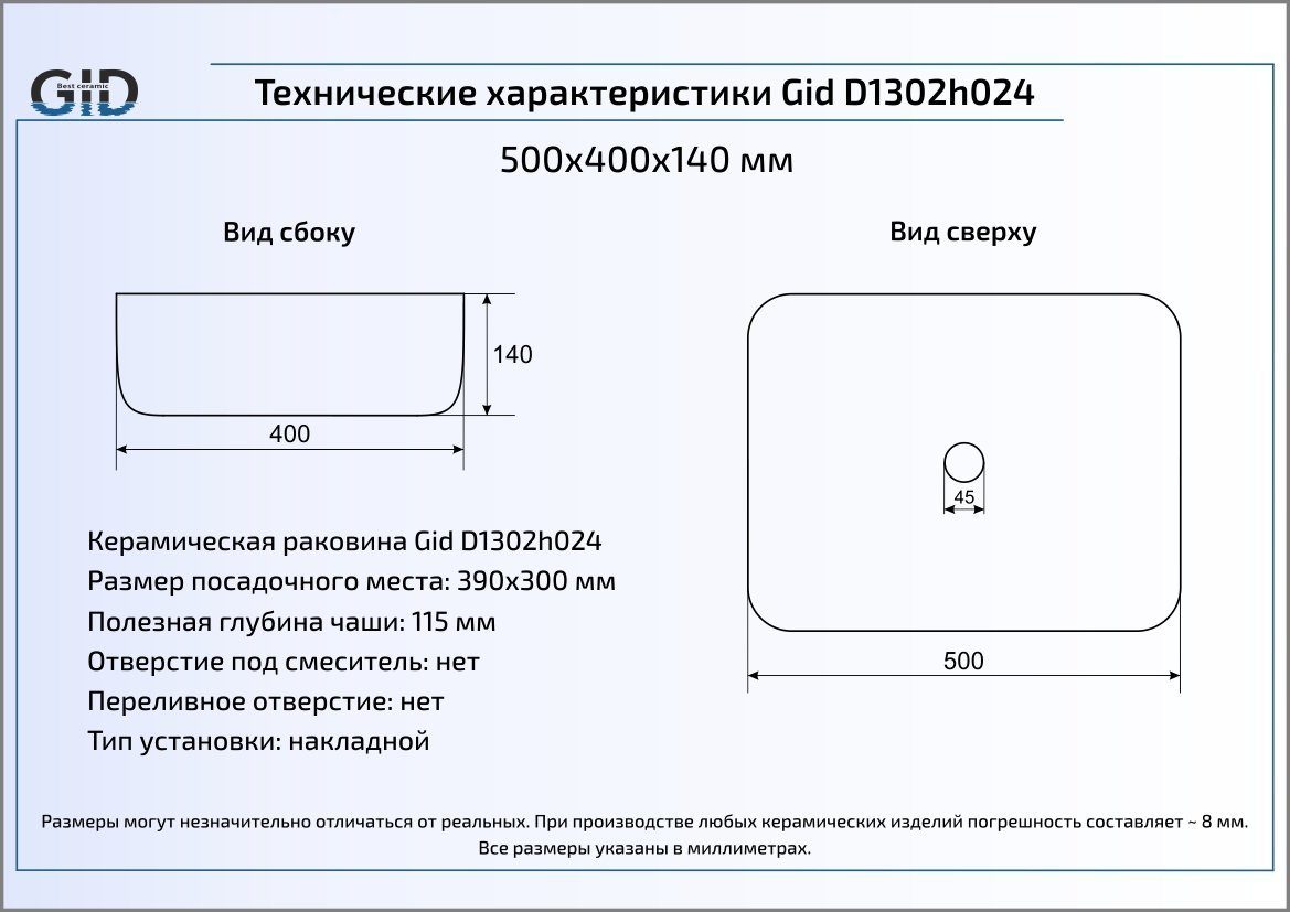 Раковина Gid LuxeLine D1302h024 50.5 см черный/розово-золотой