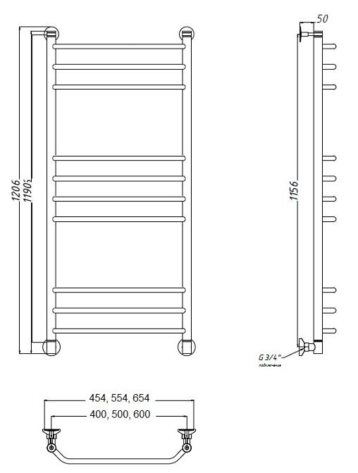 Полотенцесушитель водяной Aquanet Fiona(г) 40x120 см, 10 секций