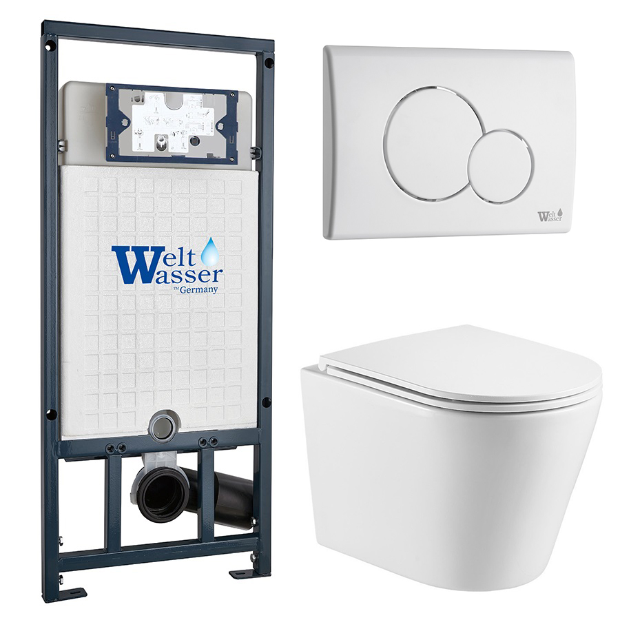 Комплект Weltwasser 10000011515 унитаз Salzbach 043 GL-WT + инсталляция Marberg 507 + кнопка Mar 507 RD GL-WT