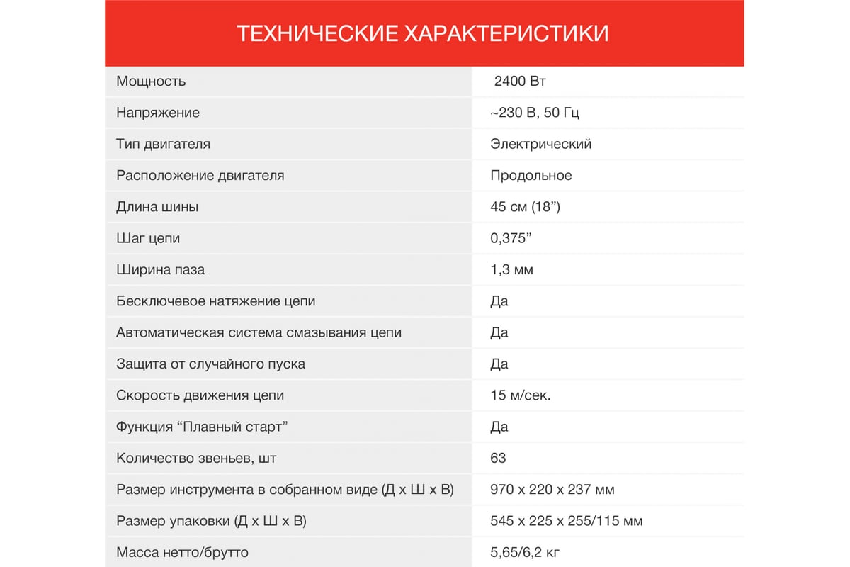 Электрическая цепная пила Starwind SE-2418-SM 2400 Вт длина шины 18 дюймов 5 см 1909395