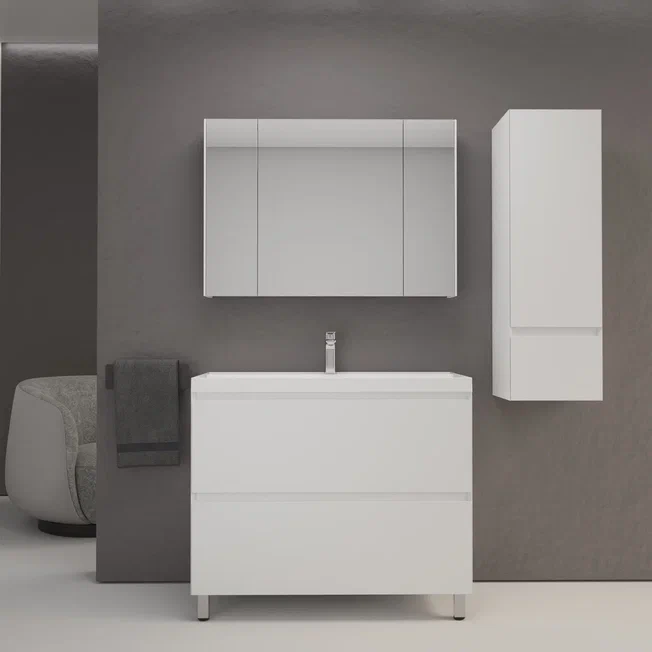 Тумба с раковиной Style Line Манхэттен 100 см напольная, белый матовый