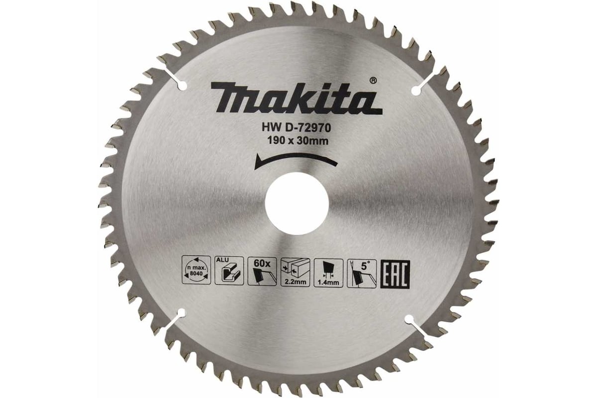 Диск пильный для алюминия (190x30/20x2.2/1.4 мм; 60T) Makita D-72970