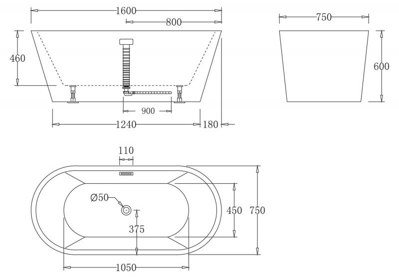 Акриловая ванна BelBagno BB71-1600 160x75 см