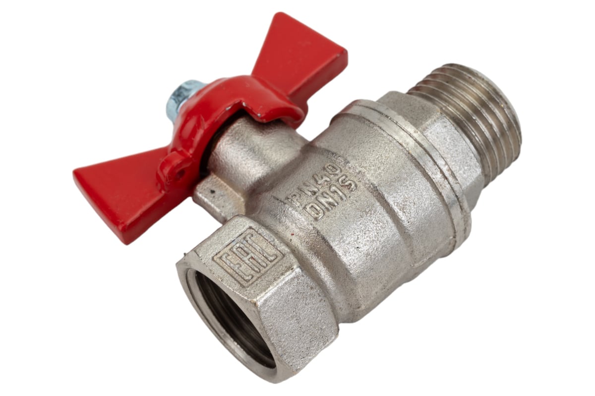 Шаровой для воды Valfex 1/2" ВР/НР бабочка, никелированная латунь 11Б27фт1М VF.218.NB1.012.Bir