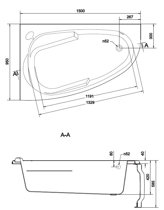 Акриловая ванна Cersanit Joanna 150x95 см L