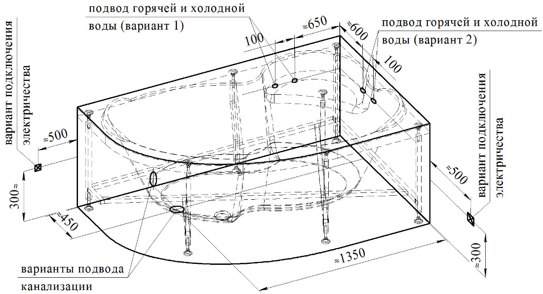 Акриловая ванна Ваннеса Ирма 169х110 с г/м Актив хром, R