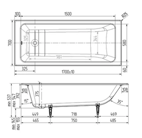 Чугунная ванна Wotte Line 170x70