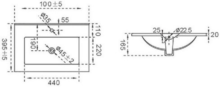 Раковина CeramaLux NYJ 803-100 101 см