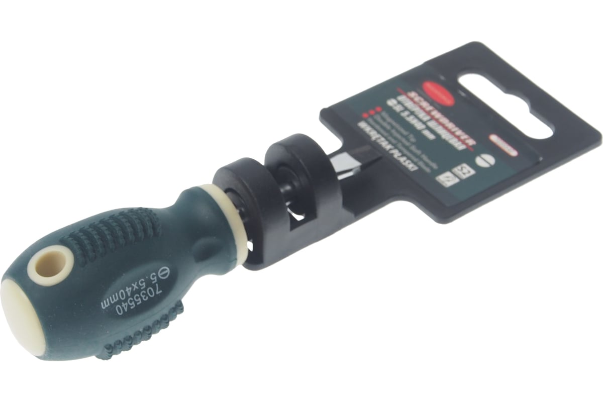 Шлицевая магнитная отвертка Rockforce Profi S2 5.5х40мм, на пластиковом держателе RF-7035540(26225)