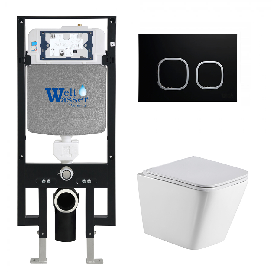 Комплект Weltwasser 10000010465 унитаз Gelbach 041 GL-WT + инсталляция + кнопка Amberg RD-BL
