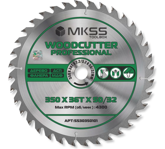 Диск пильный по дереву MKSS Toolbox Woodcutter Professional SS3035 350x36Тх2.2/3.2x50/32 мм SS30350101