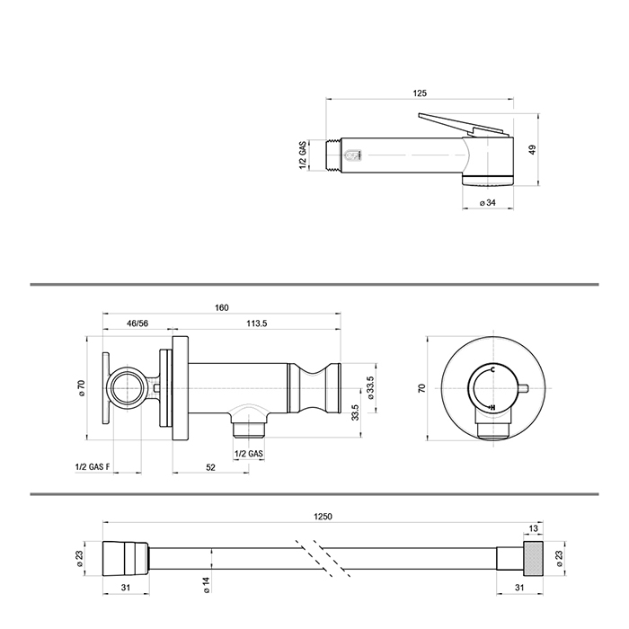 Гигиенический душ Bossini Paloma Flat с прогрессивным смесителем E37015B.030 хром