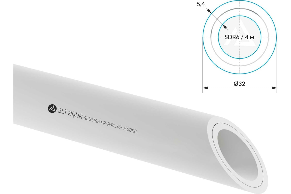 Труба SLT AQUA alustab pp-r/al/pp-r d32x5,4 sdr 6 (армированная алюминием) 4SLTPAL632