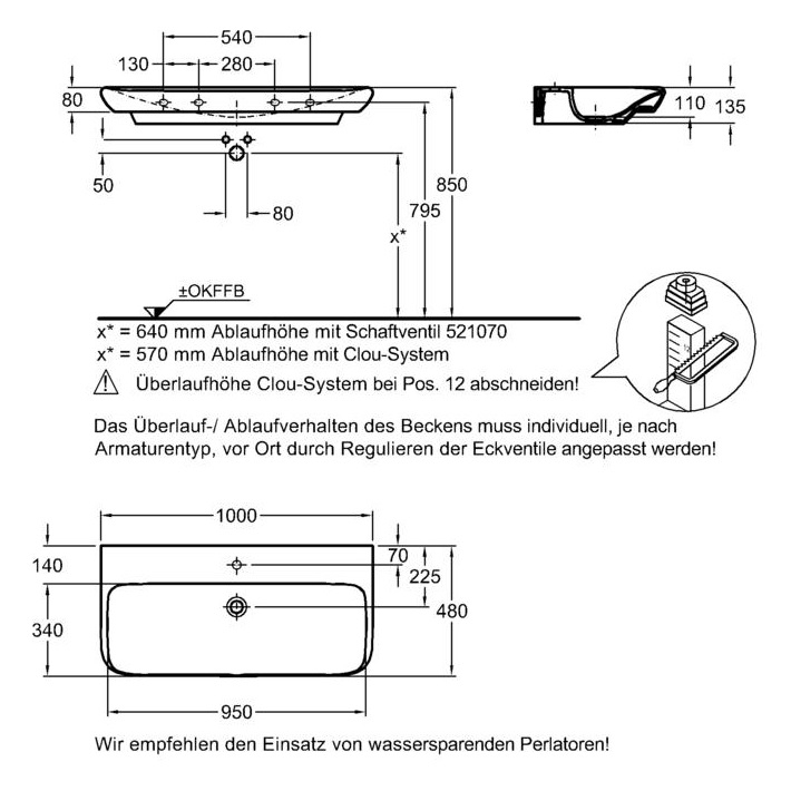 Раковина Geberit MyDay 100 см 125400600