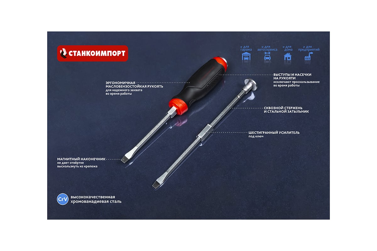 Силовая шлицевая отвертка Станкоимпорт SL8x200 CS-30.6.4