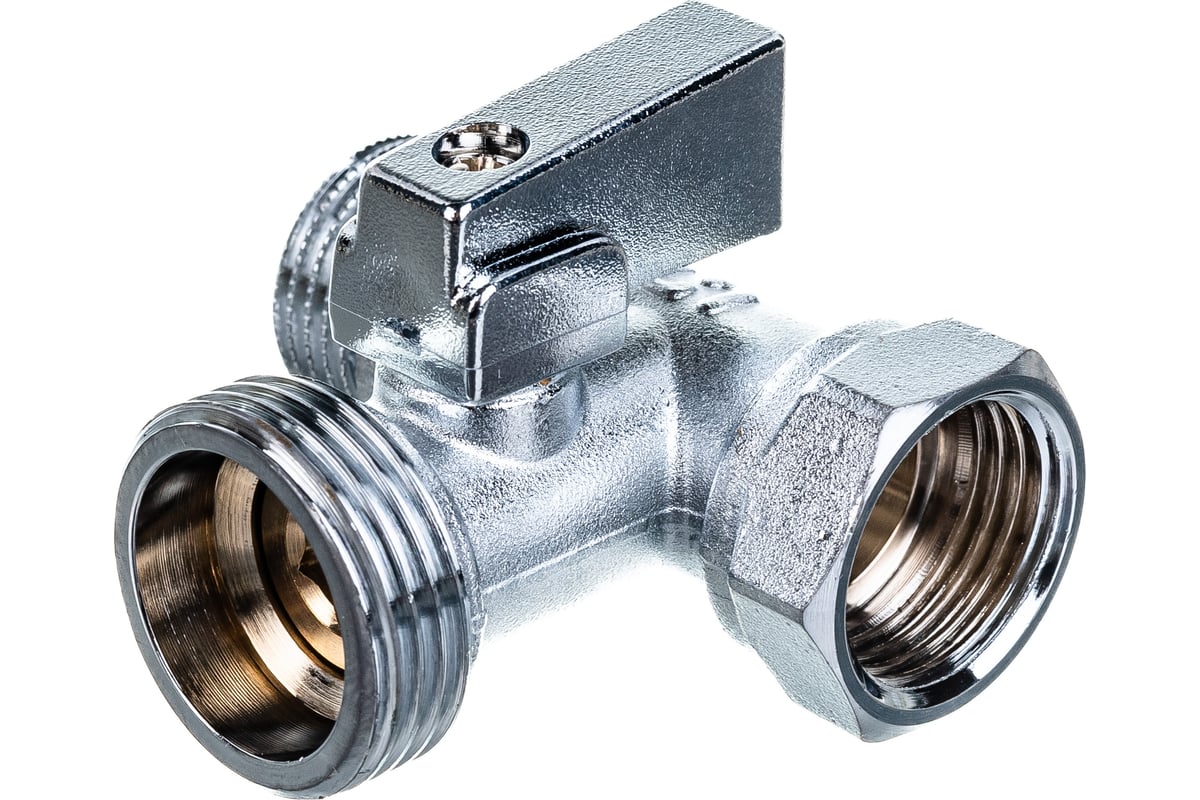 Шаровой кран Uni-Fitt ННВ 1/2" x 3/4" х 1/2", проходной, для стиральных машин, флажок, хром 182C2320