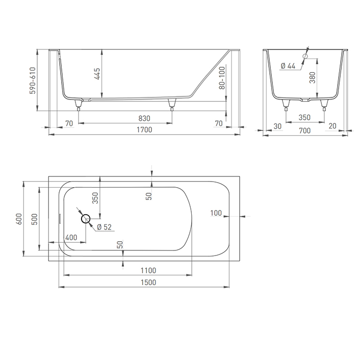 Ванна из литьевого мрамора Salini Orlando Kit S-Sense 170x70 102111M встраиваемая, белый матовый
