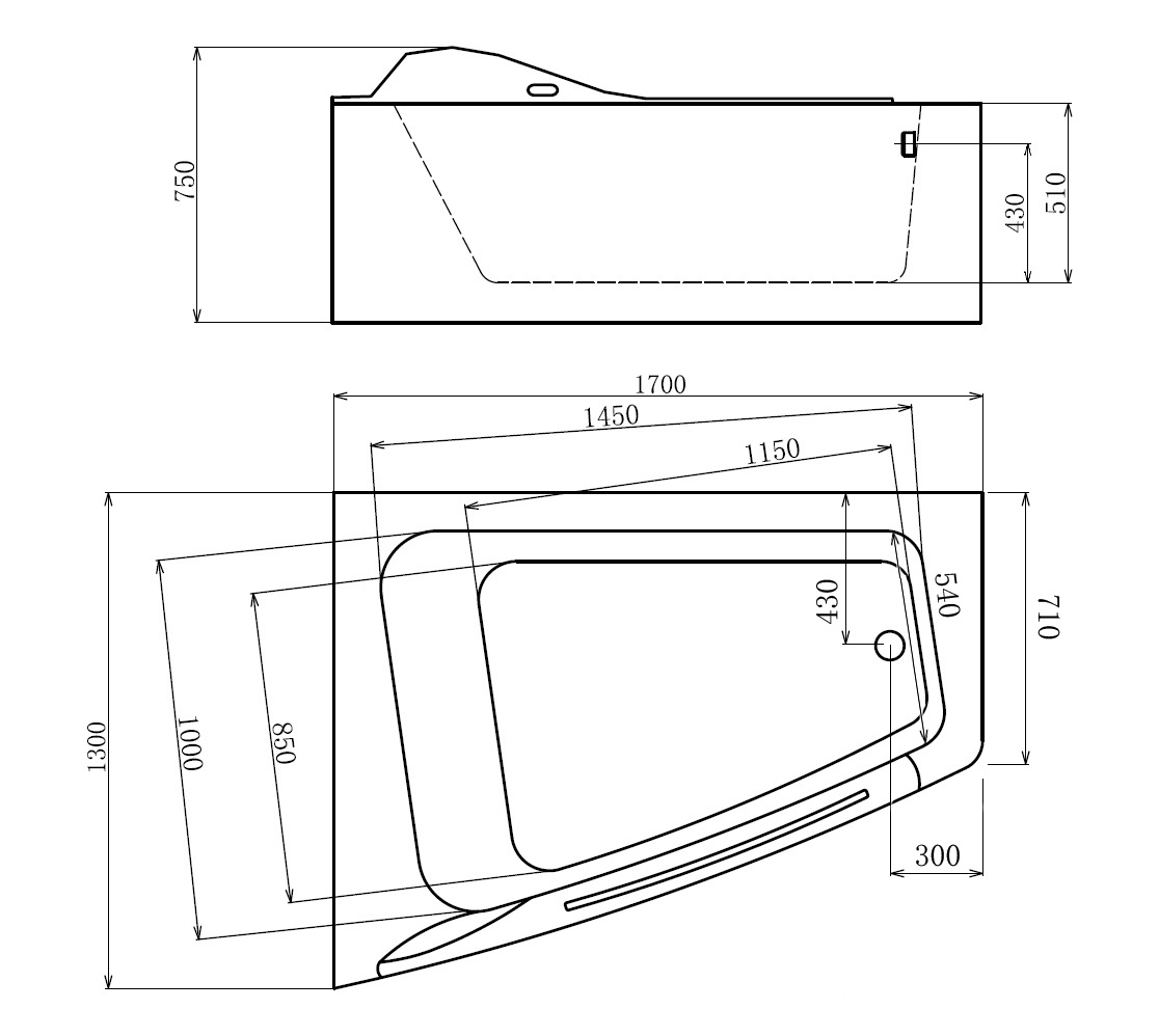 Акриловая ванна Gemy G9056 B 170x130 с г/м, левая