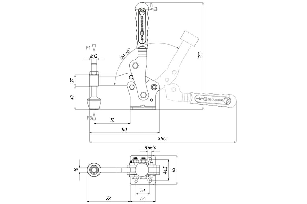 Прижим механический вертикальный KUKAMET 241-4-S