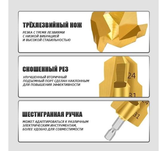 Подъемное сверло трехлезвийное, 3 шт, PPR, HSS, 20/25/32 мм, ступенчатое Vitatools sverlo-trehlezviynoe-hss-20-25-32-mm-stupenchatoe