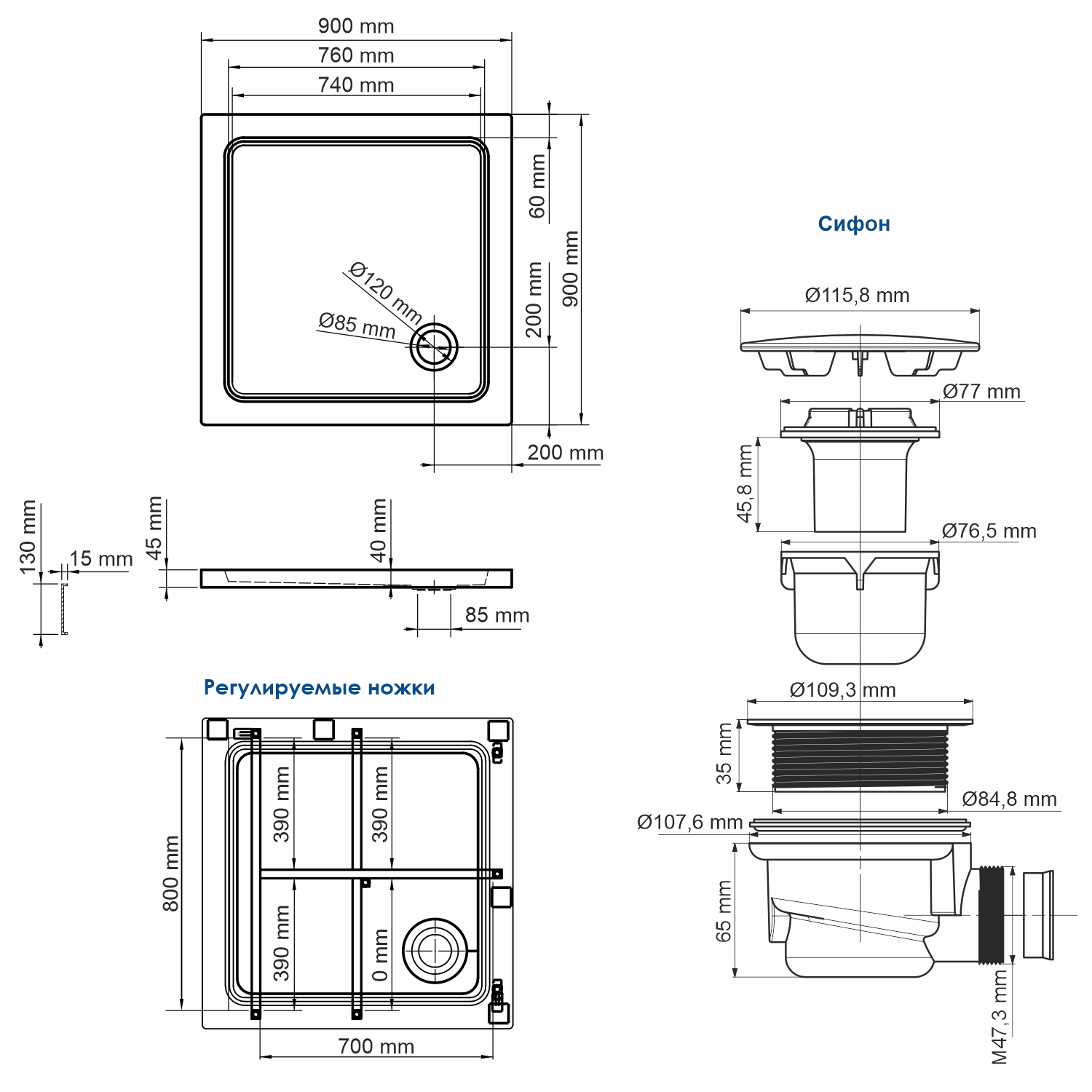 Поддон для душа WasserKRAFT Amper 29T03 90x90