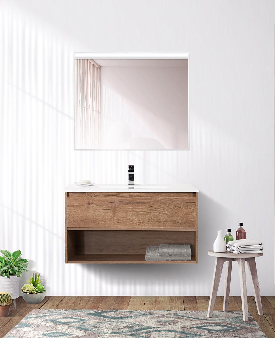 Тумба с раковиной BelBagno Kraft 80 см 1 ящик, полка Rovere Tabacco