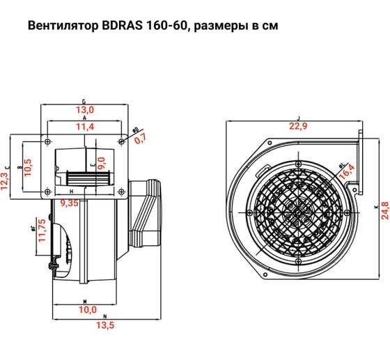 Радиальный вентилятор улитка BVN алюминиевый корпус, BDRAS 160-60