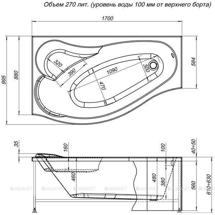 Акриловая ванна Aquanet Palma 170x90/60 L