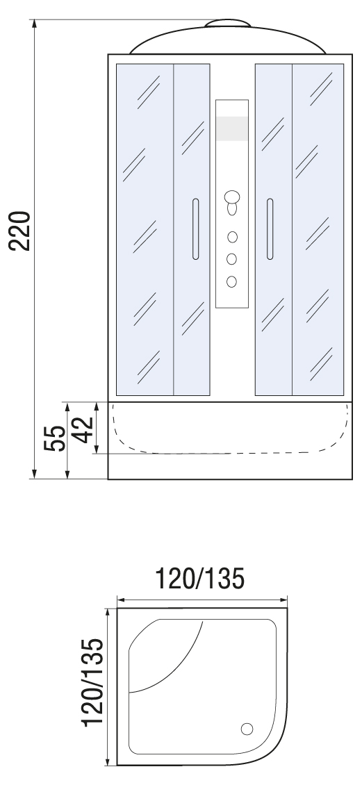 Душевая кабина River Temza 120/120/55 ТН 120x120 тонированная, 10000001552