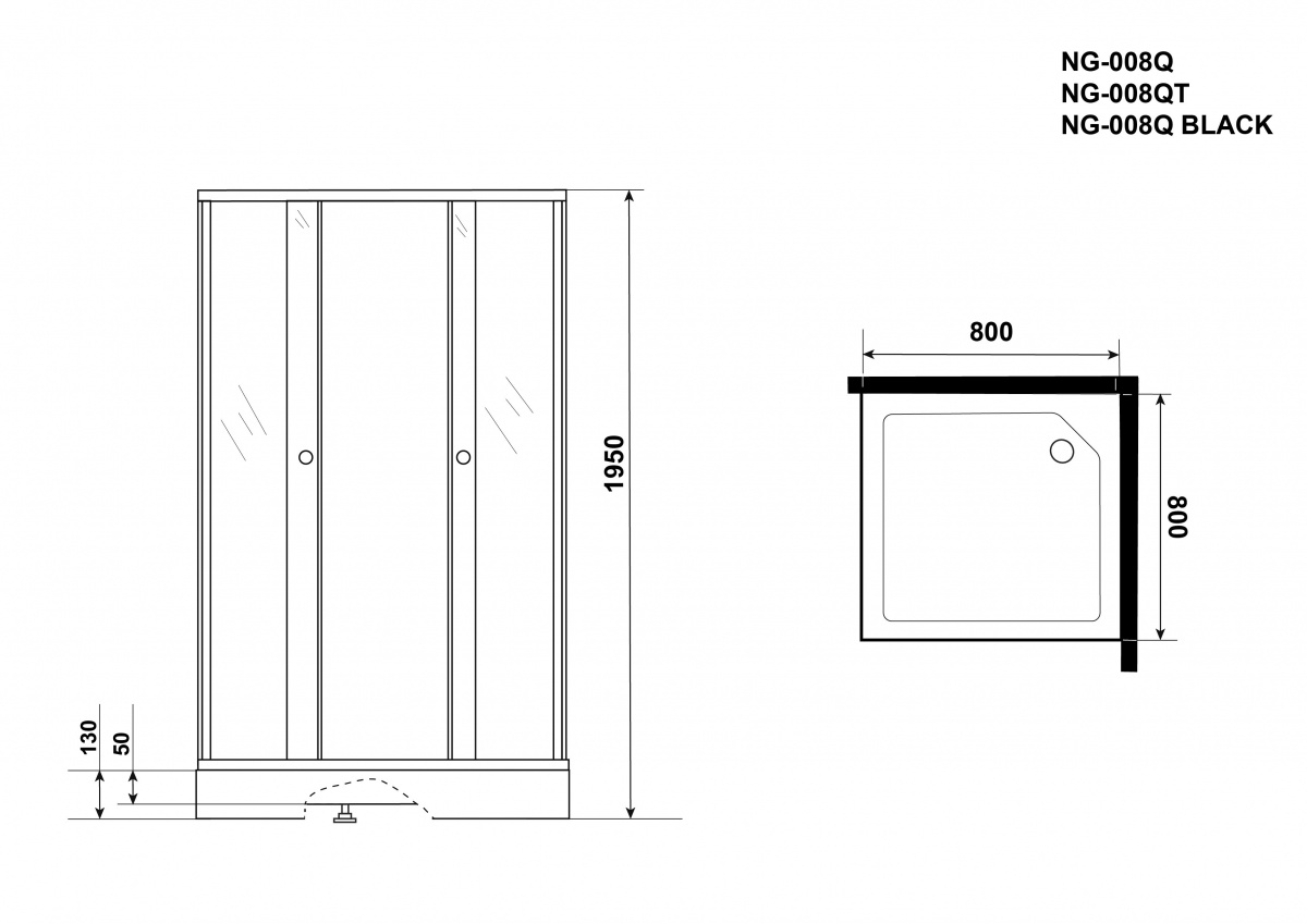 Душевой уголок Niagara NG 008-14QT 80x80 тонированный, черный