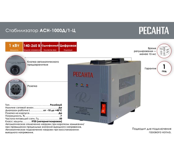 Стабилизатор Ресанта АСН-1000Д/1-Ц 63/6/38