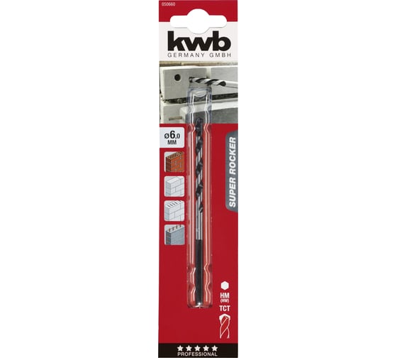 Сверло по бетону ROCKER HM 6 мм, шестигранный хвостовик KWB 50660