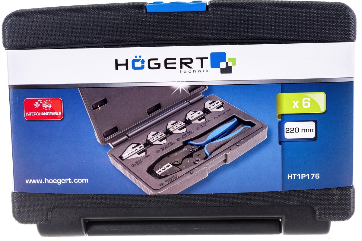 Пресс-клещи для обжима проводов со сменными матрицами Hoegert Technik 6 шт. HT1P176