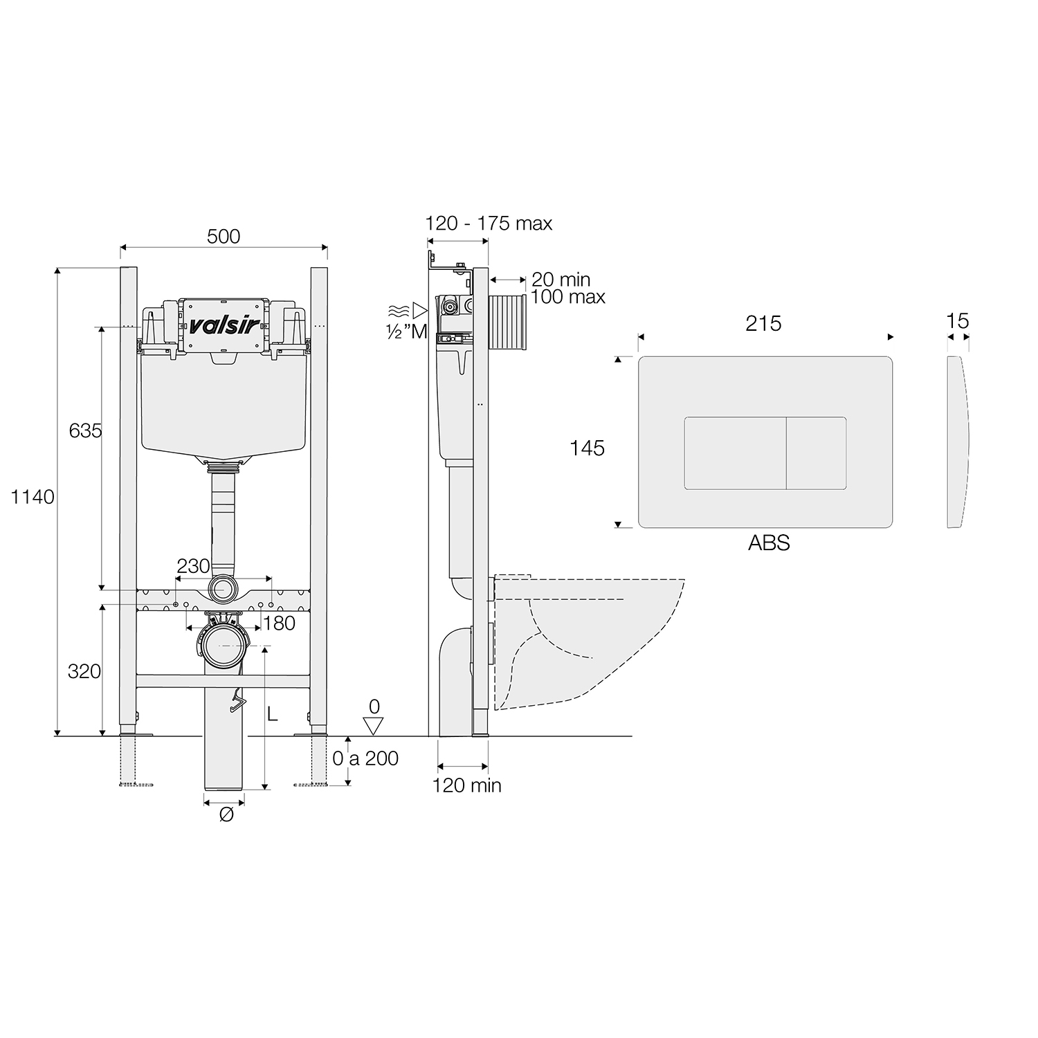 Инсталляция для унитаза Valsir Winner S Block KIT P1 BM VS0853202, клавиша черный матовый