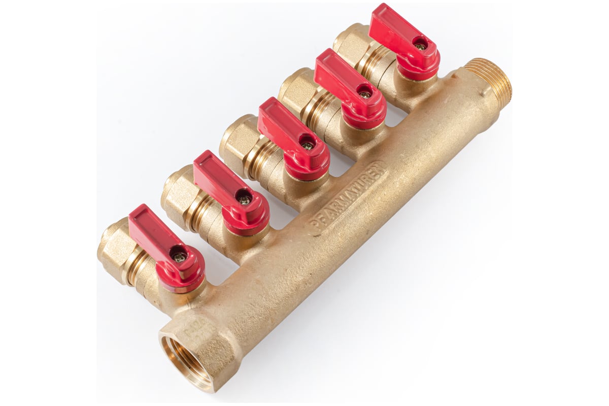 Коллектор с шаровыми кранами PROFACTOR в/н 3/4" х 5 вых 16 цанга PF MVP 266.5