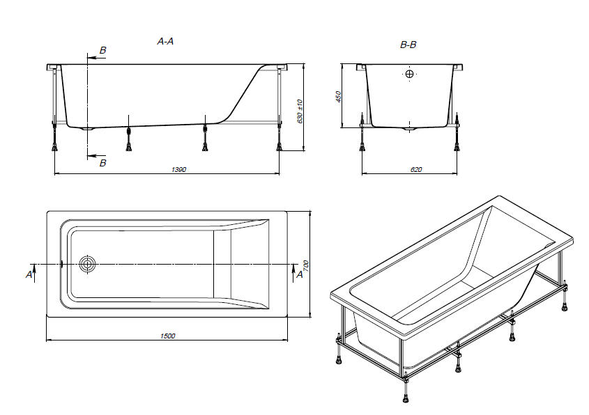 Акриловая ванна Roca Easy ZRU9302904 150x70