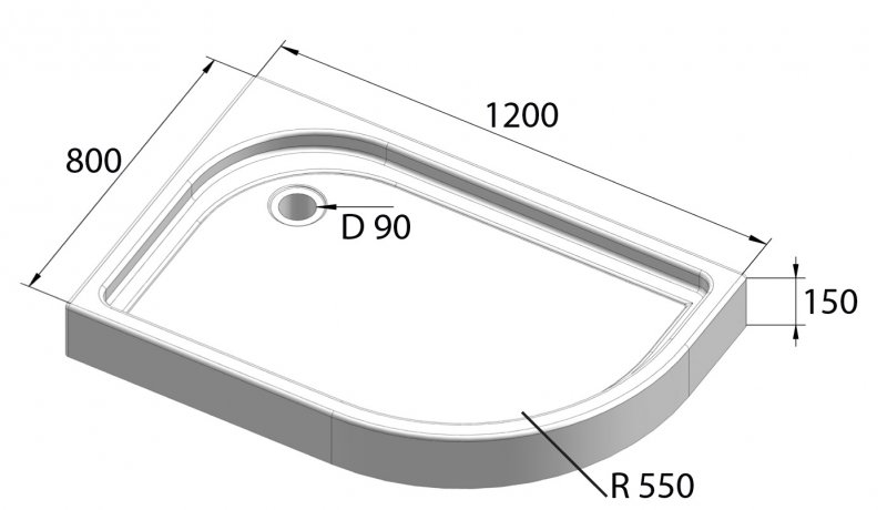 Поддон для душа BelBagno TRAY-BB-RH-120/80-550-15-W-L 120x80 четверть круга, левый