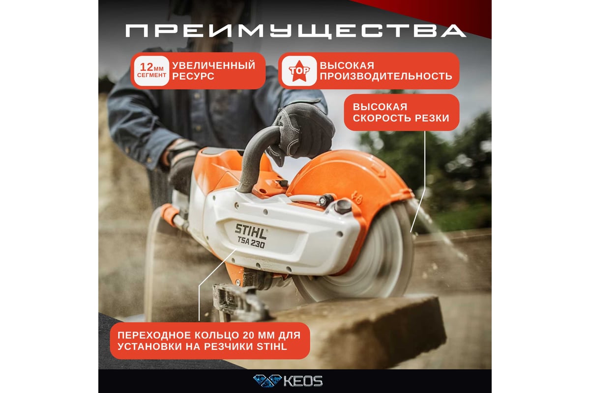 Диск алмазный по бетону (350х25.4/20 мм) сегментный KEOS DBE02.350