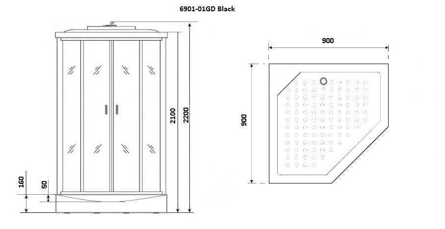 Душевая кабина Niagara Premium NG-6901-01GD BLACK 90x90