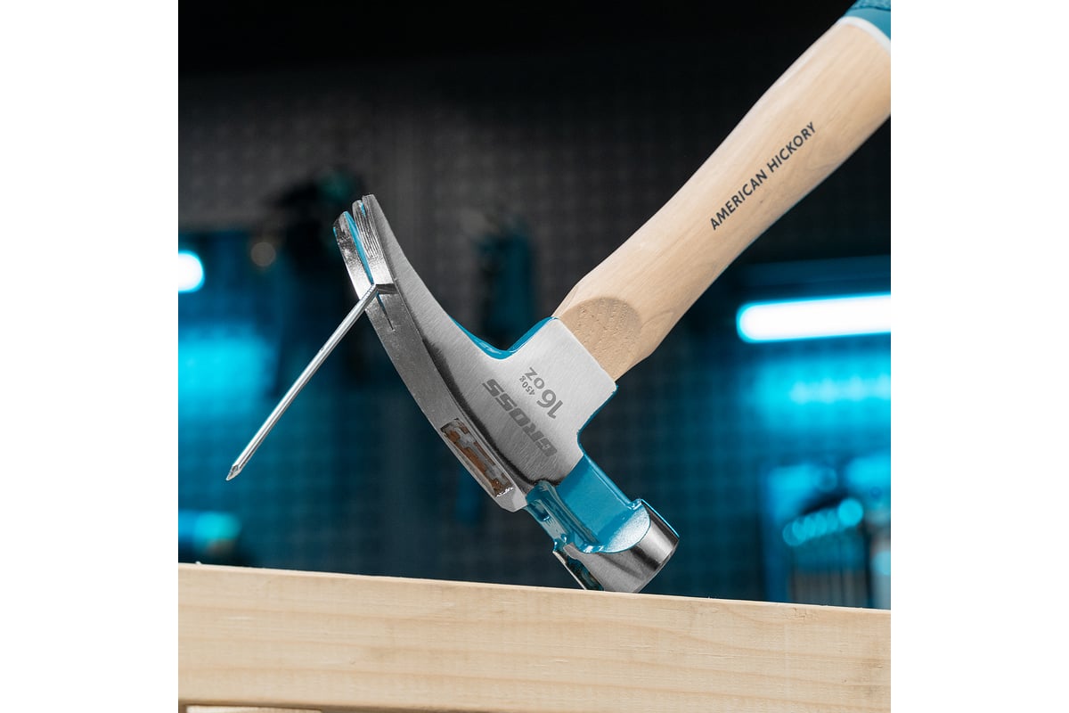 Молоток-гвоздодер Gross American hickory 450г, угол 75, магнит, обрезиненная рукоятка 10418