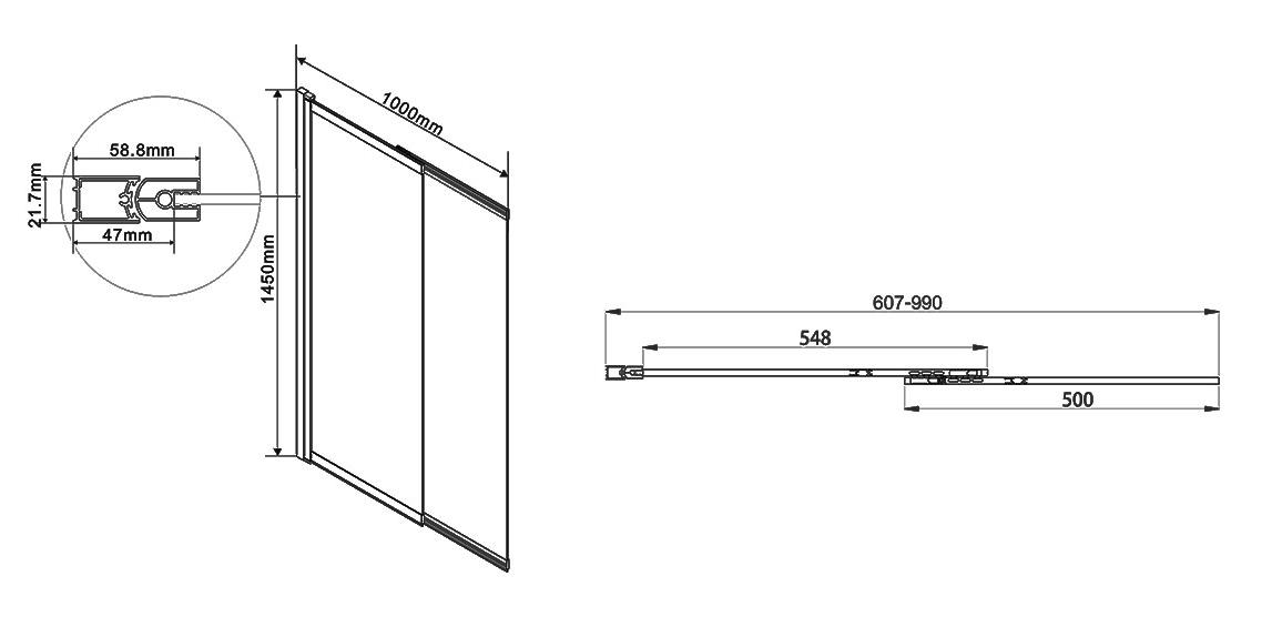 Шторка для ванны Vincea VSB-1E100CLGM 100x145 вороненая сталь, прозрачное